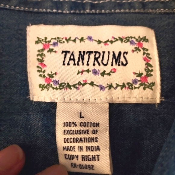 Tantrums bohemian embroidered denim jacket, sz L - Picture 4 of 7